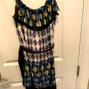 Jaloux multicolor silk tie waist dress